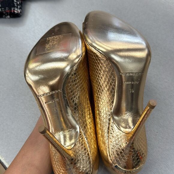 Burberry Metallic Gold Peep-Toe Heels - Picture 5 of 9